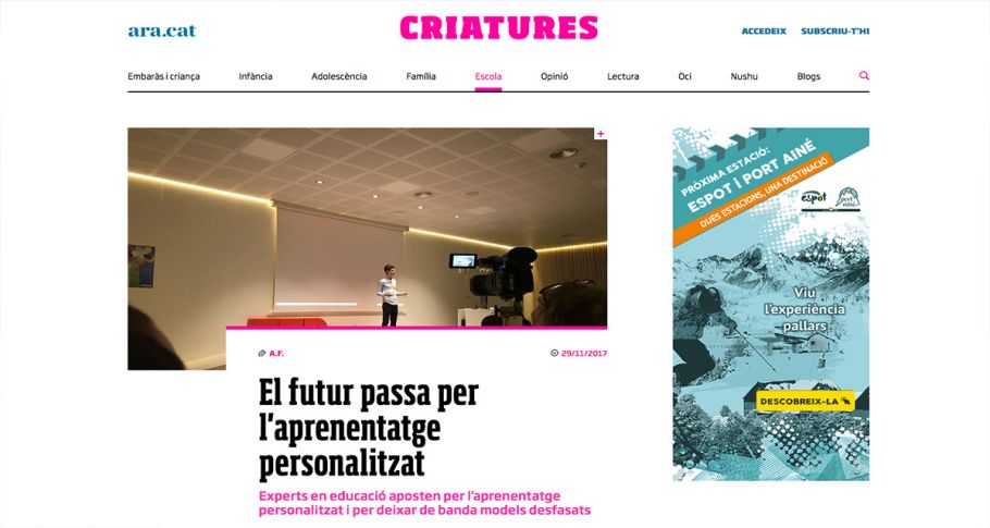 <time datetime="2018-02-08T10:11:22+00:00">8 de febrero de 2018</time> | <a href="https://www.escola-horitzo.cat/author/kike/">Super User</a> | <a href="https://www.escola-horitzo.cat/category/sala-de-premsa/" rel="tag">Sala de premsa</a> | <a href="https://www.escola-horitzo.cat/2018/02/08/ara-criatures-el-futur-passa-per-l-aprenentatge-personalitzat/#respond">No hay comentarios<span class="screen-reader-text"> en Ara Criatures: El futur passa per l’aprenentatge personalitzat</span></a>